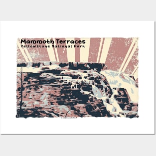 Retro Mammoth Terraces in Yellowstone National Park Posters and Art